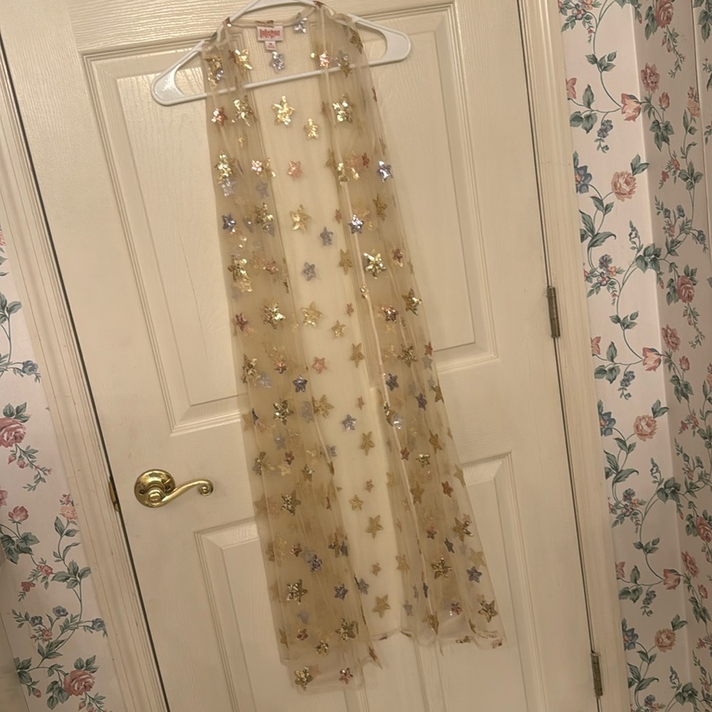 Lularoe Elegant Joy Mesh and Metallic Sequin Stars Open Cardigan Size M